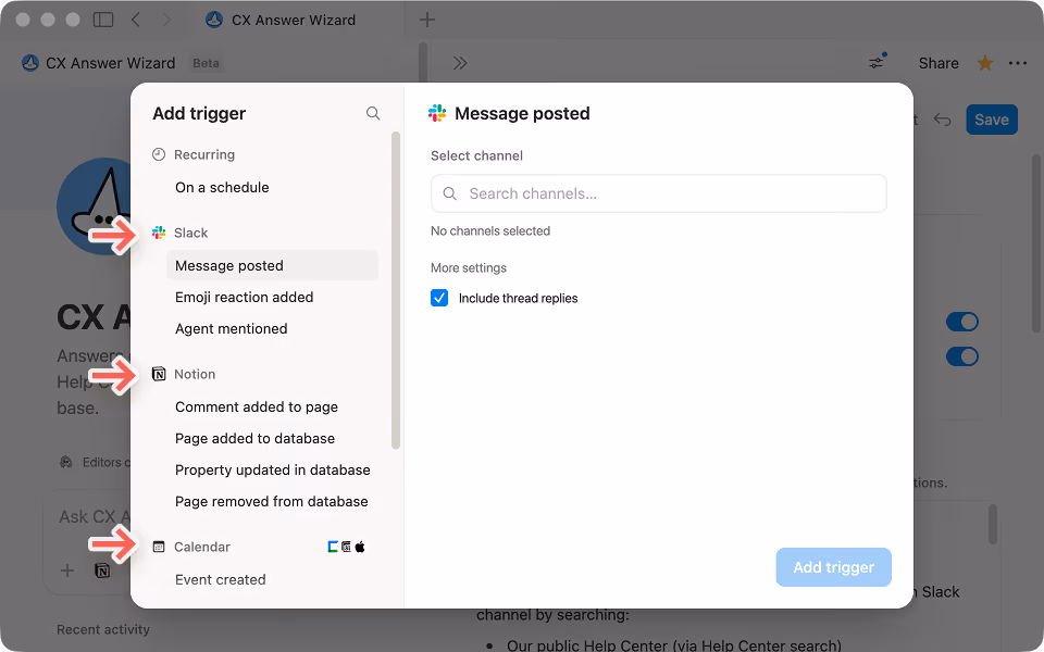 Event-based triggers run your agent when specific actions happen.