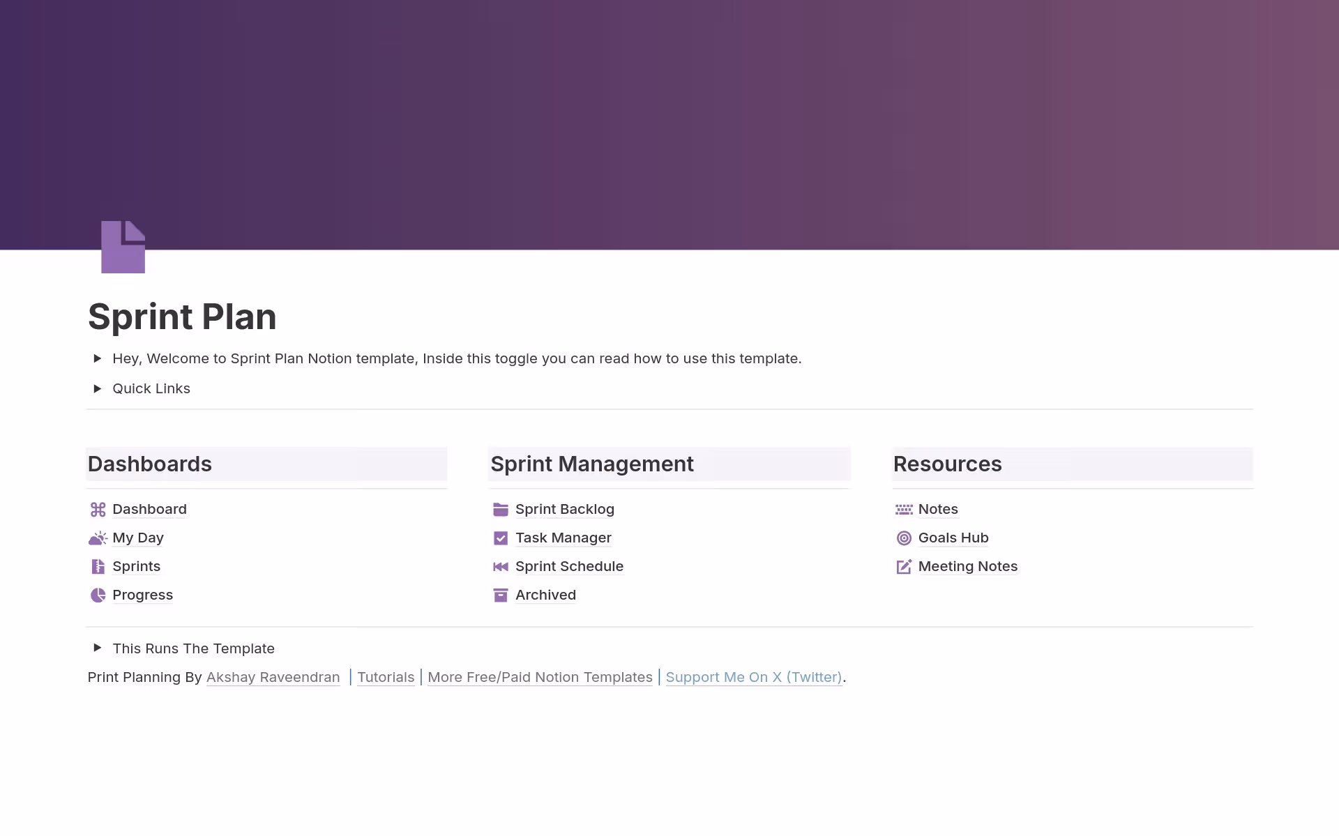 A Sprint Plan page based on the Backlog Management template in Notion