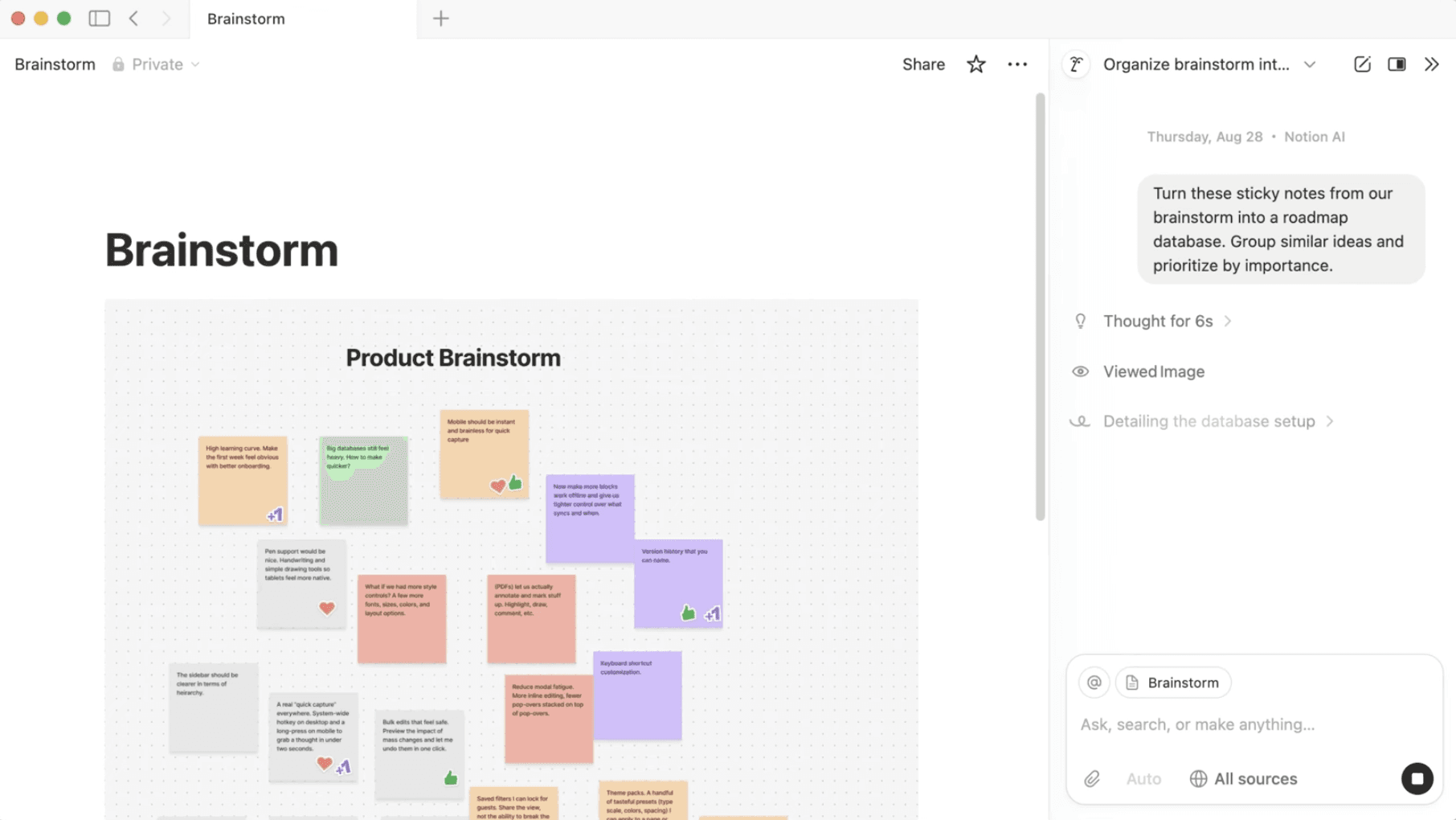 Notion AI is turning product brainstorm sticky notes into a roadmap database